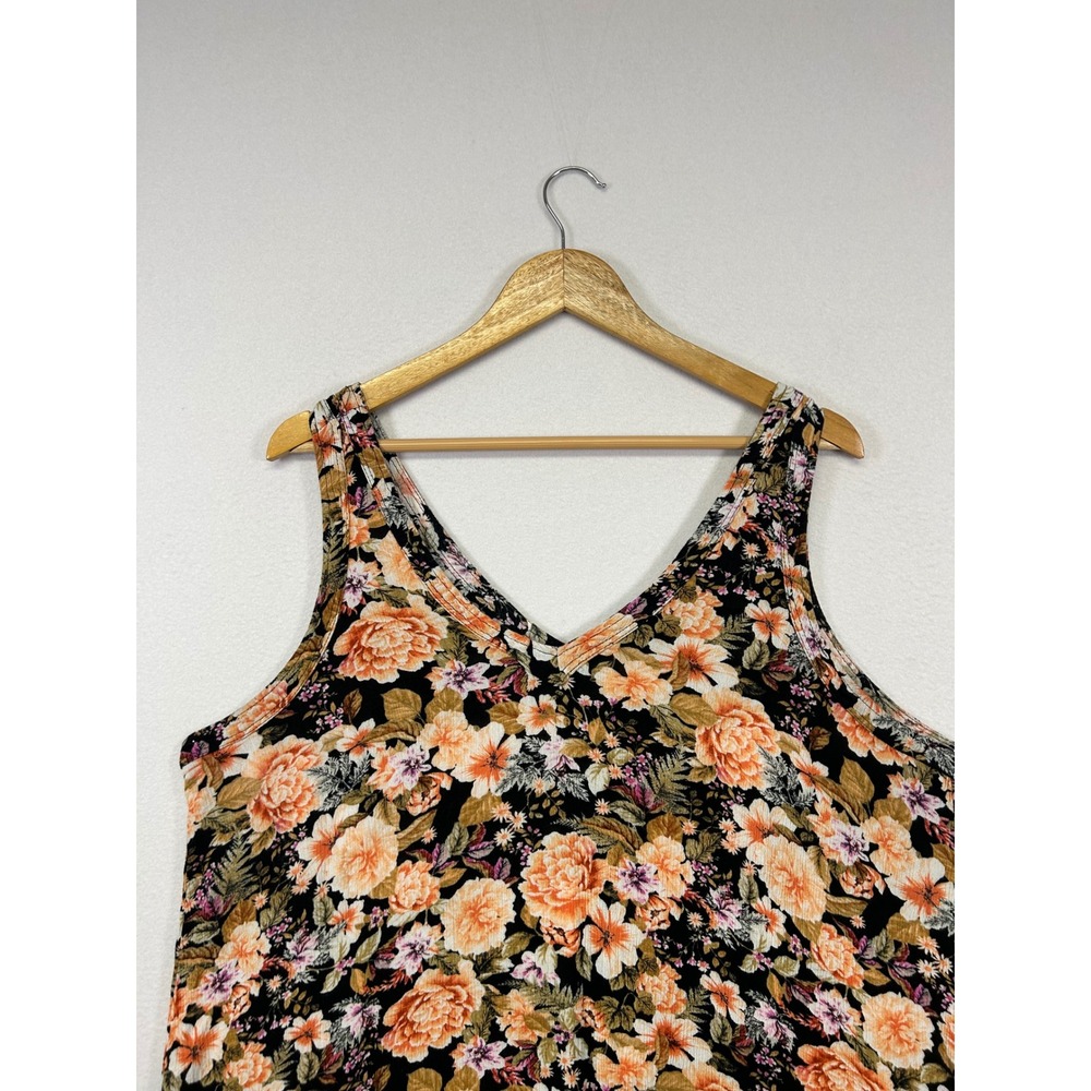Cottagecore Torrid Womens 2X Black Orange Floral V-Neck Rayon Tank Top Blouse - Picture 7 of 9